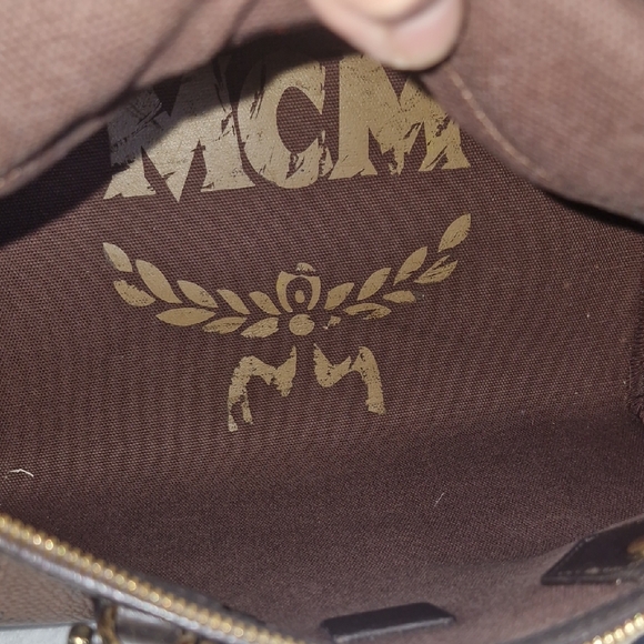 MCM Cognac Visetos Duffel Bag with Blue Stripe - Picture 9 of 16